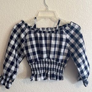 Navy and white plaid top